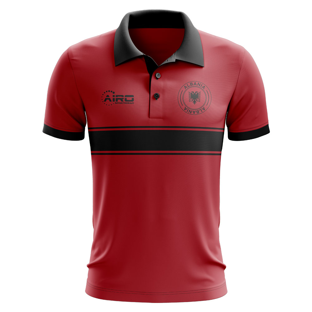 Albania Concept Stripe Polo Shirt (Red) - Kids